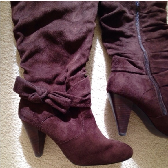 DIBA Espresso Suede Boots w/Bow - Picture 1 of 4